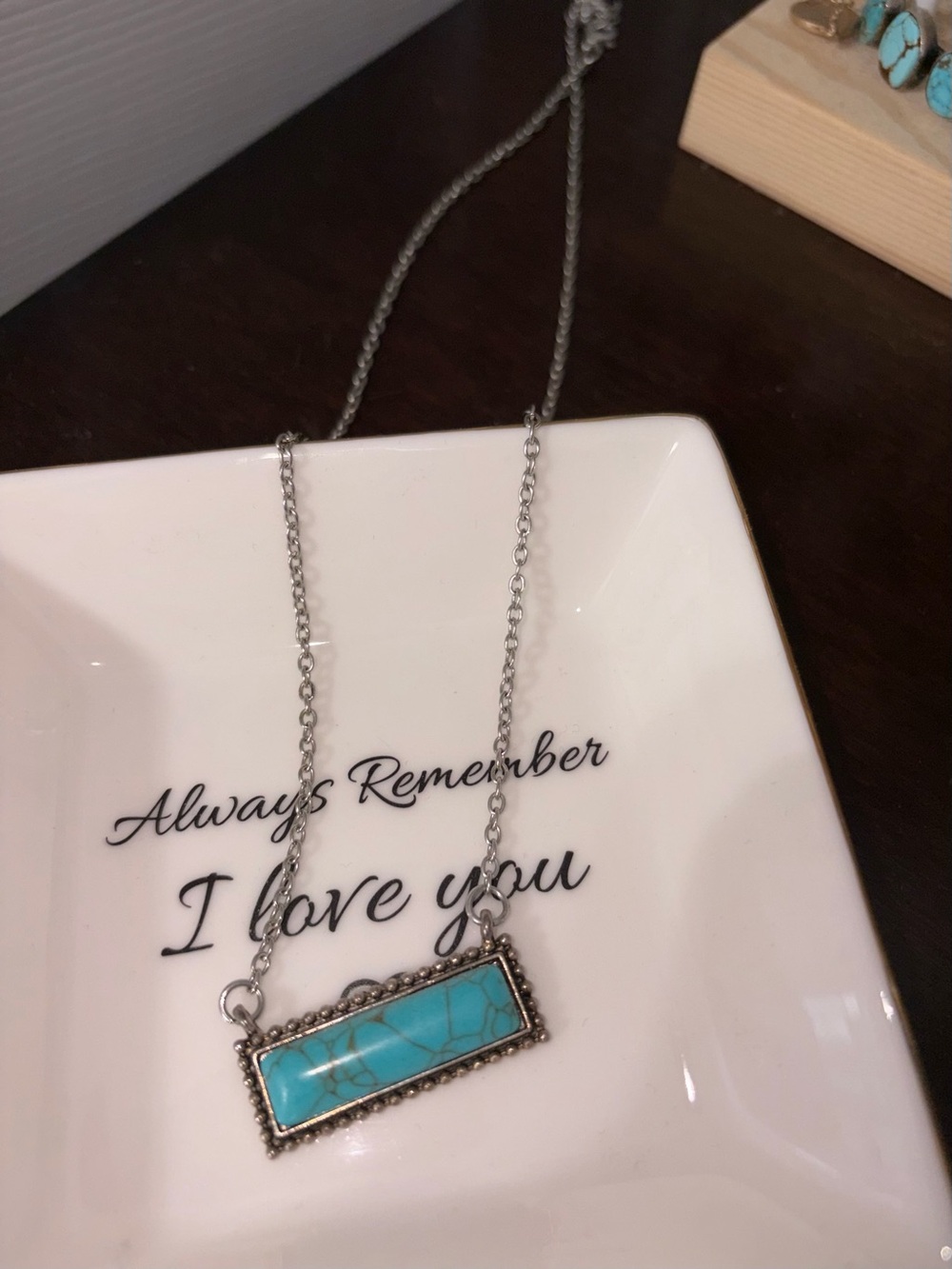 Turquoise Bar Pendant Necklace - Silver Tone